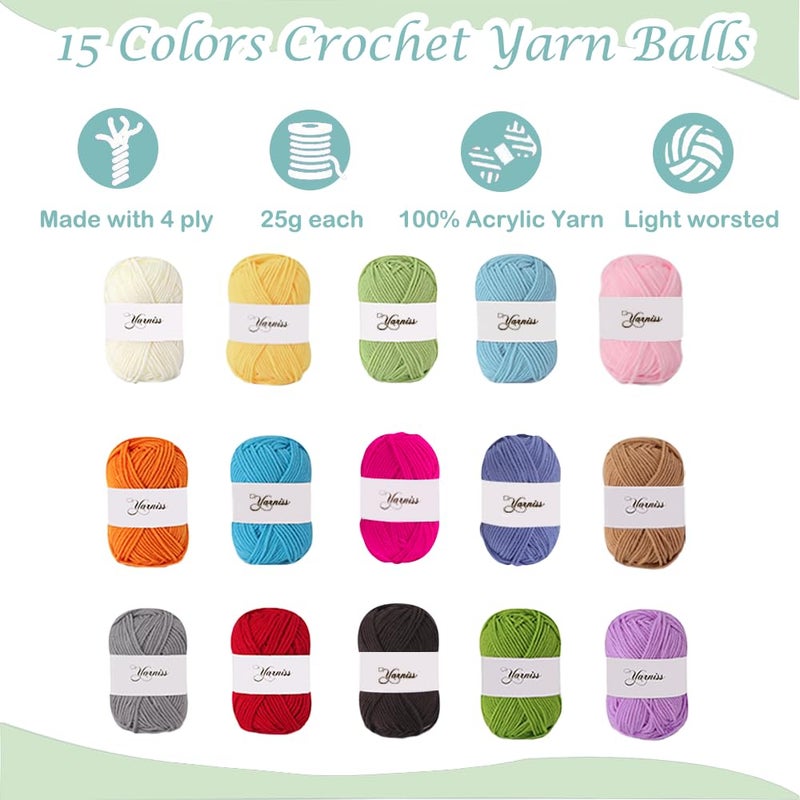 Yarniss Crochet Kits with Case, Beginner Crochet Set Includes 1050 Yards Crochet Yarn & 12 Size Ergonomic Crochet Hooks - Image 4